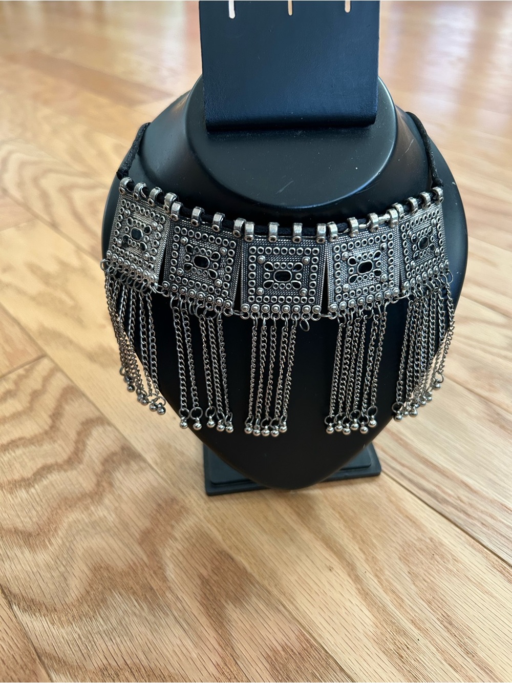 Boho Silver Fringe Statement Choker Necklace